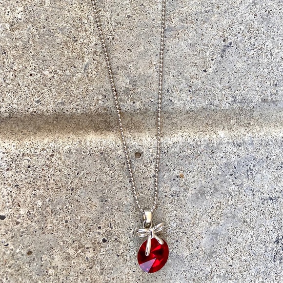 Silver Necklace with Ruby Stone - Picture 2 of 3